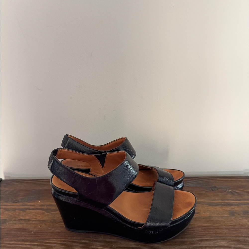 Gentle Souls Black Leather Wedges